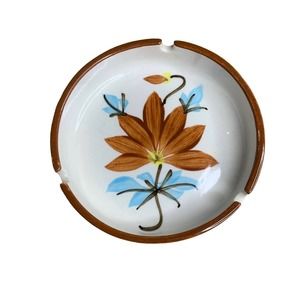 Vintage Stoneware Floral Ceramic Ashtray Japan Cigarettes